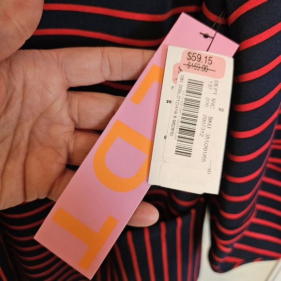 LDT Striped Ballon Sleeve Strechy Shift Dress - Picture 6 of 7